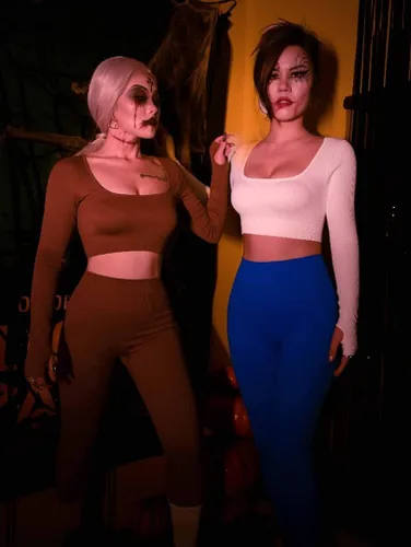 Vista 4 de OQQ Camiseta corta de 2 piezas para mujer acanalada sin costuras para ejercicio de manga larga