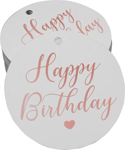 Vista 24 de Etiqueta de papel para colgar con texto en inglés «Happy Birthday» (50 unidades)