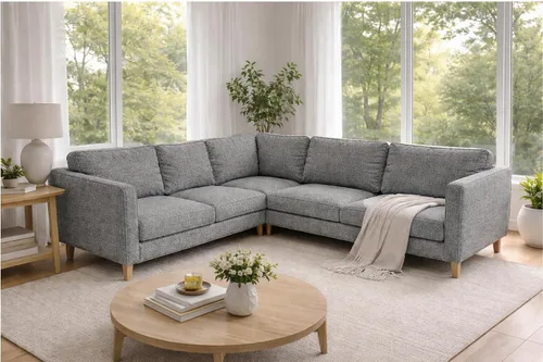 Vista 10 de Funda de sofá de esquina de poliéster Karlstad (2+3/3+2) de repuesto, hecha a medida para IKEA Karlstad seccional de repuesto (poliéster beige)