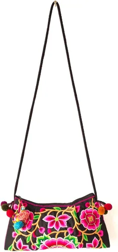 Vista 3 de changnoi Rosa Cocoon Tailandia Hmong Bolsa bordado Hill Tribe Handmade Crossbody Bolsa