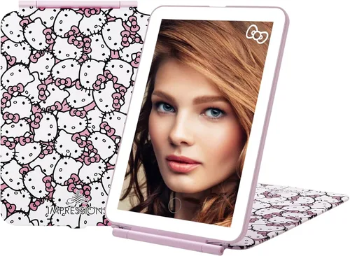 Vista 6 de Impressions Vanity Hello Kitty Touch Pad - Mini espejo de maquillaje tricolor con cubierta abatible y tira LED, espejo de tocador de viaje con Animal