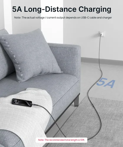 Vista 3 de JSAUX Cable de extensión USB C de 1.5 pies, cable extensor tipo C 3.2 macho a hembra compatible con PD 100W/5A carga rápida, transferencia