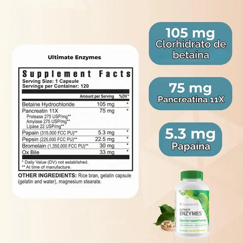 Vista 3 de Youngevity Ultimate Enzymes Multi-Enzyme Digestive Support, 120 Cápsulas