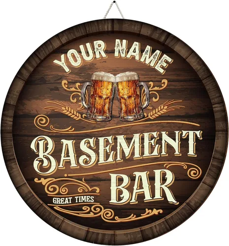 Vista 13 de Placa de pared personalizada con letrero de madera con texto en inglés "Welcome To Our Bar" (NO REAL CARVED), decoración de barra de sótano, sala
