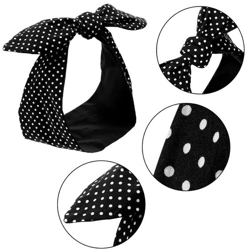Vista 3 de Hicarer 2 diademas de lunares, bandana para disfraz de los años 50, accesorios para el cabello, lazos para la cabeza ancha para mujer