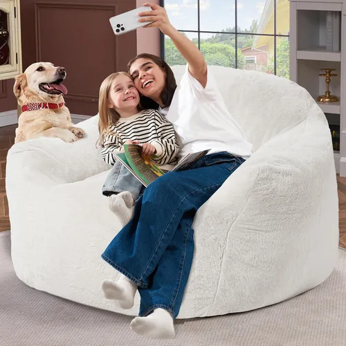 Vista 6 de Puf gigante para adultos, sillas grandes de espuma viscoelástica, sofá puff de gran tamaño con relleno, silla de lectura grande de piel sintética