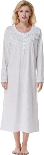 Vista 14 de Keyocean Camisones para mujer, suaves 100% algodón, cómodos camisones de manga larga para dormir para mamá Danderlion Azul