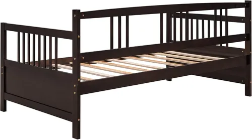 Vista 7 de Merax Sofá Cama Individual con Listones de Madera Soporte Sofá Cama Moderno para Sala de Estar con Rieles, Tamaño Individual, Espresso Oscuro