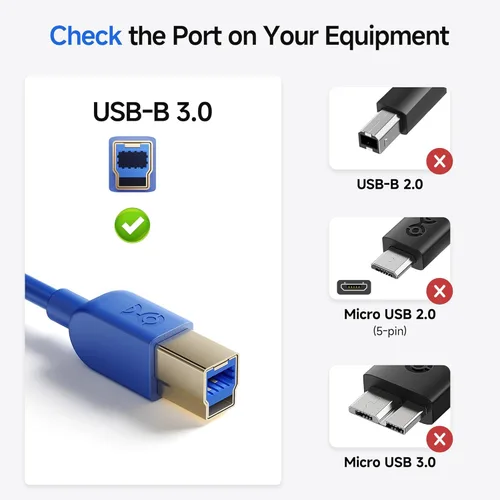 Vista 2 de Cable Matters cable USB 3.0 tipo A a B de máxima velocidad, Azul Azul / Patchwork