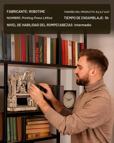Vista 6 de ROBOTIME Rompecabezas de madera de prensa de impresión, rompecabezas 3D para adultos y adolescentes, modelo mecánico de madera para construir, casa