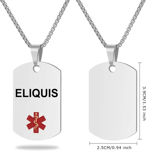 Vista 2 de Collar de alerta médica, etiqueta grabada con láser, grabado personalizado, etiqueta de identificación de acero inoxidable, colgante para hombres