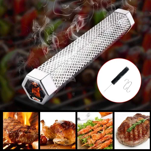 Vista 5 de Tubo de ahumador de pellets para parrilla, 12 pulgadas de acero inoxidable de alta calidad, tubo de pellets de madera para barbacoa de gas, carbón