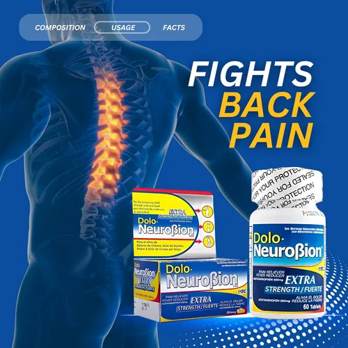 Vista 3 de Dolo Neurobion Analgésico, reductor de fiebre, extra fuerza. Alivia el Dolor, Reduce la Fiebre, Extra Fuerte. 60 tabletas. Acetaminofeno 500 mg