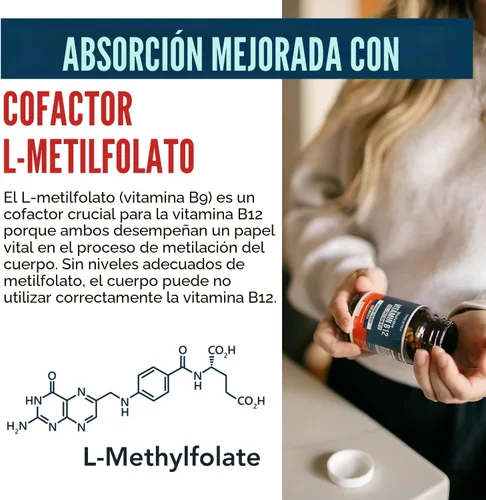 Vista 4 de Vitamina B12 BioActiva - 5000 mcg, Contiene 3 Formas BioActivas B12 Plus Cofactor Metilfolato - Metil B12, Adenosil B12 y Hidroxi B12 Apoya