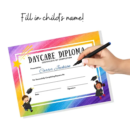 Vista 2 de Daycare Graduation Diploma 50 pk 8.5 x 11” Certificate of Achievement Award Preschool Pre K for Teachers to hand out at Ceremony Productos