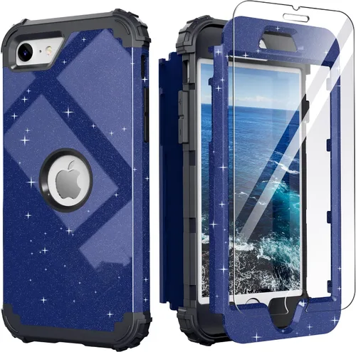 Vista 25 de IDweel Funda para iPhone SE 2020 con protector de pantalla, para iPhone SE 2022, 3 en 1, absorción de golpes, ajuste delgado, cubierta