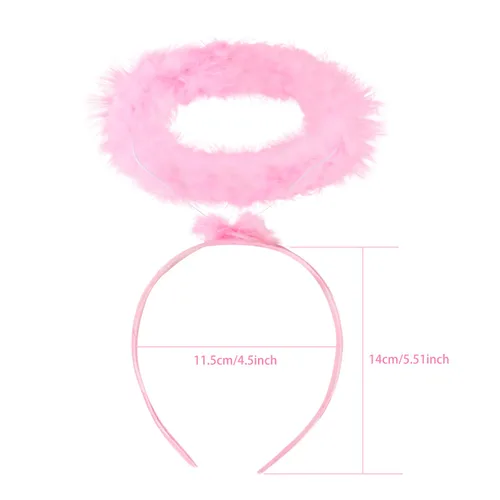 Vista 2 de UNIME Paquete de 2 diademas con halo de ángel, diadema de ángel con plumas y halo rosa, accesorio para disfraz de Halloween y Navidad (rosa)