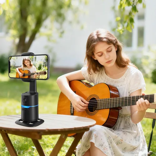 Vista 7 de Trípode para selfie stick de seguimiento facial automático para iPhone, trípode giratorio automático de 360°, control de gestos, no requiere