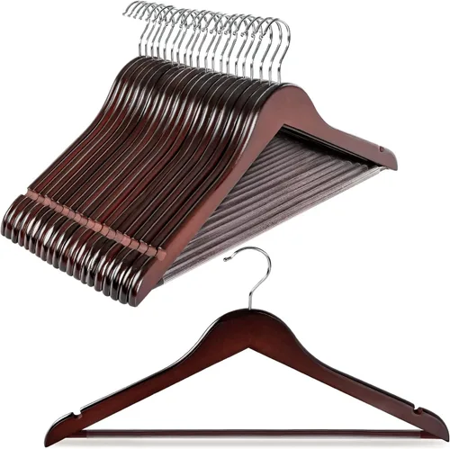 Vista 19 de TOPIA HANGER Perchas de Madera para Abrigos Paquete de 30, Perchas de Madera Vintage para Trajes con Barra Antideslizante para Pantalones, Gancho