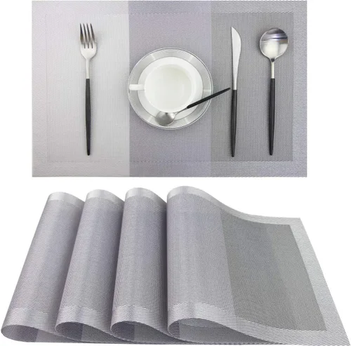 Vista 39 de PIGCHCY Juego de 4 manteles individuales en forma de cuña para mesa de comedor, tejido cruzado, lavables, resistentes al calor, manteles Bambúes