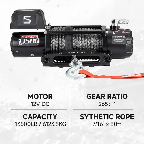 Vista 4 de SINOKING Cabrestante eléctrico de 13500 libras para Jeep, camión, SUV, cabrestante de remolque y cabrestante de barco - Cuerda sintética resistente