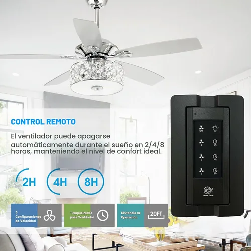 Vista 7 de Ventilador de techo de 52 pulgadas con luz, ventilador de araña de cristal Cromo
