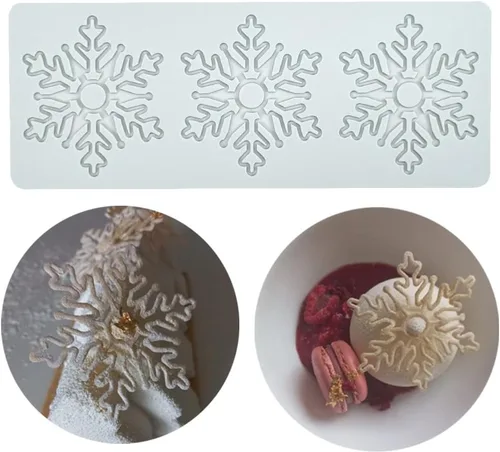 Vista 6 de Molde de silicona con estampado 3D de copos de nieve huecos para pastel de chocolate y caramelo para decoración de cupcakes