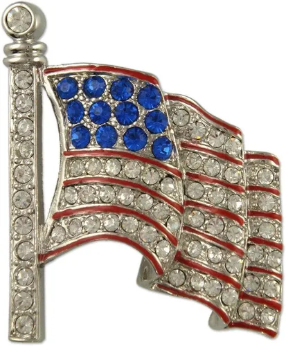 Vista 2 de Broche grande de cristal patriótico de la bandera estadounidense hecho con elementos de Swarovski