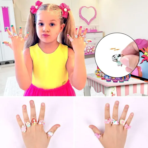 Vista 6 de OSDUE Anillos ajustables para niña, 24 anillos de juego en caja sin duplicados para niños, anillos de simulación y disfraces para niñas de 3 a 12