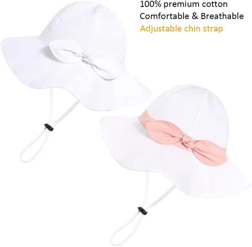 Vista 72 de Sombrero de sol para bebé niña con UPF 50+ sombrero de playa ajustable para exteriores con ala ancha