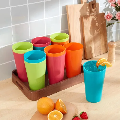 Vista 4 de Vasos de plástico de 35 onzas, vasos reutilizables para beber, juego de 12 vasos multicolor irrompibles, sin BPA, aptos para microondas