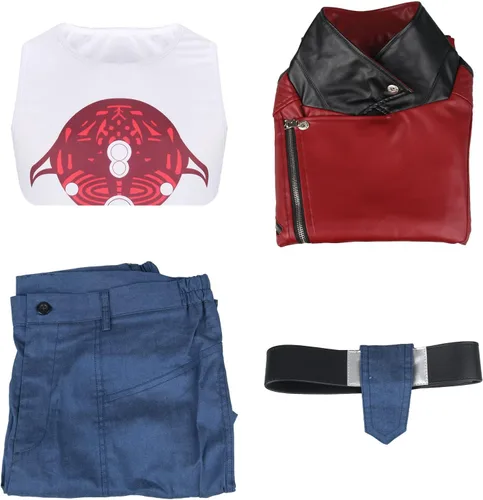 Vista 5 de MORROWIND Men Cosplay Red Punk Jacket Vest Pants Belt Set Costume Adult Outfit Suit Pu Leather for Halloween Party Role play