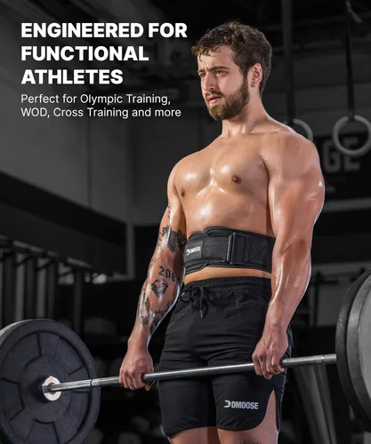 Vista 14 de DMoose Fitness Cinturón de levantamiento de pesas con bloqueo automático para hombres y mujeres, cinturón de nailon de 4 pulgadas para sentadillas
