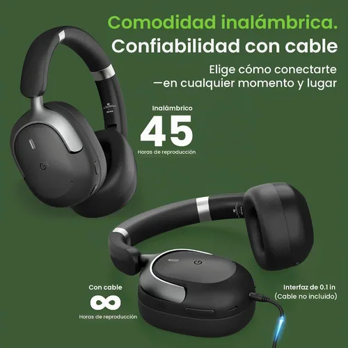 Vista 3 de GEARit Auriculares Bluetooth sobre la oreja compatibles con iPhone y Android, auriculares con cancelación de ruido, inalámbricos, multipunto, tiempo