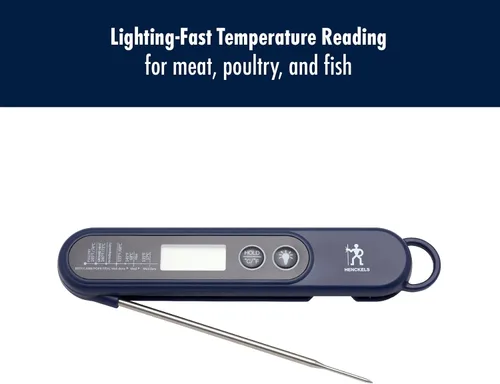 Vista 2 de HENCKELS Termómetro digital para carne, termómetro de barbacoa de lectura instantánea con sonda plegable, pantalla retroiluminada y botón °C/°F