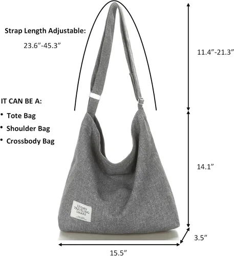 Vista 2 de Covelin - Bolso de hombro de lona para mujer, clásico, informal, estilo bohemio, bolso de mano o cruzado, tamaño grande