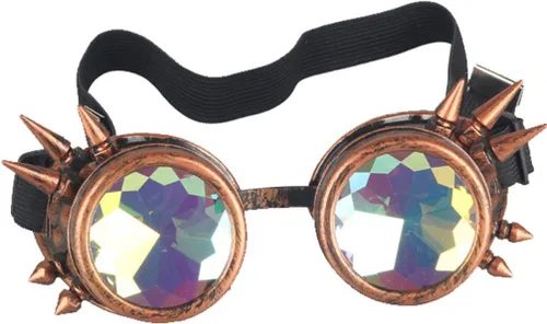 Vista 17 de FUT Gafas Steampunk con pinchos arcoíris ABS, lentes de caleidoscopio rave, soldadura cibernética, gótico, cosplay, vintage