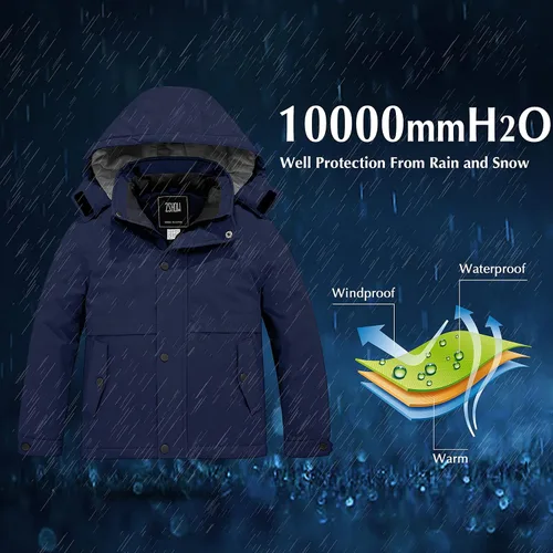 Vista 4 de ZSHOW Chaqueta de esquí impermeable con capucha y forro polar para niños, abrigo de invierno cálido