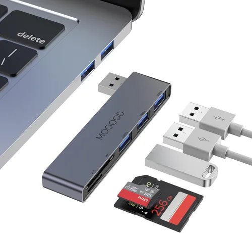 Vista 7 de MOGOOD Adaptador USB 5 en 1 para computadora portátil con SD/TF y 3.0 Multiport Adapter with 5Gbps, 2x USB 2.0 Ports, SD/TF Card Reader, for