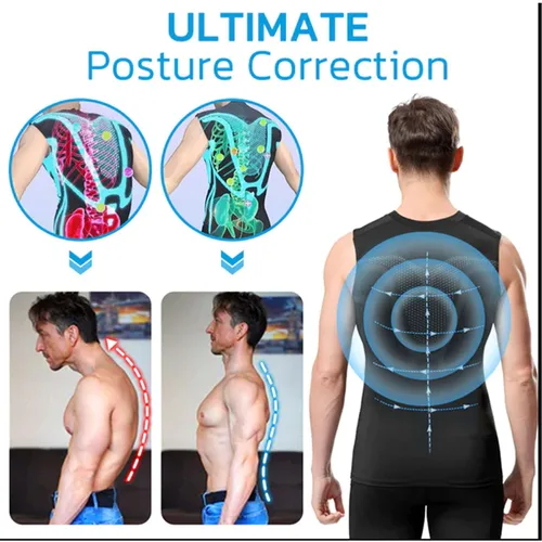 Vista 3 de Hawtrytoa MENIONIC Chaleco corrector de postura de turmalina, camisa sin mangas con forma iónica, corrector de postura para hombres y mujeres