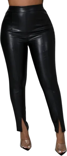 Vista 6 de Womens Sexy Faux Leather High Waist Split Hem Flare Leg Pants Trousers