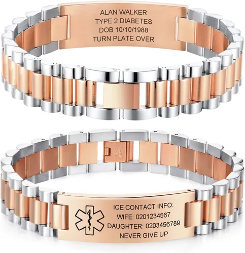 Vista 11 de Gamtic Pulsera personalizada de alerta médica personalizable, pulsera de identificación de emergencia, estilo pulsera, pulseras de alerta grabadas