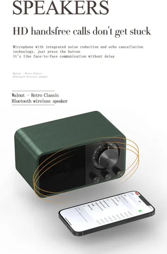 Vista 10 de Altavoz Bluetooth de madera retro, radio recargable de 1500 mAh con antena FM integrada, dial giratorio de sintonización FM, control de graves