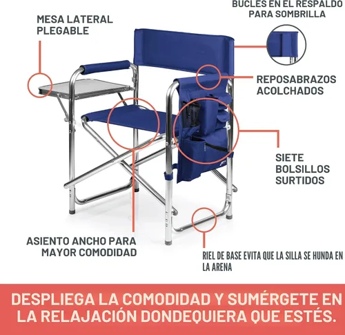 Vista 7 de PICNIC TIME Silla deportiva con mesa auxiliar, sillas de campamento acolchadas plegables para exteriores para adultos con portavasos y panel