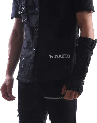 Vista 7 de MJ Michael - Guante sin dedos clásico BAD Jam Punk Armbrace de algodón, vendajes con hebillas, guante negro, Negro