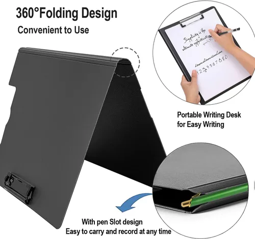 Vista 3 de Carpeta portapapeles plegable A4, carpeta portapapeles de oficina con clip de metal de doble clip, portapapeles de almacenamiento plegable de 360