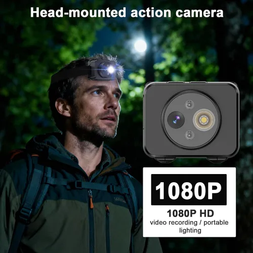 Vista 3 de Cámara montada en la cabeza, faro LED, cámara de acción HD 1080P, grabación de video portátil, almacenamiento interno de 64 GB, adecuada