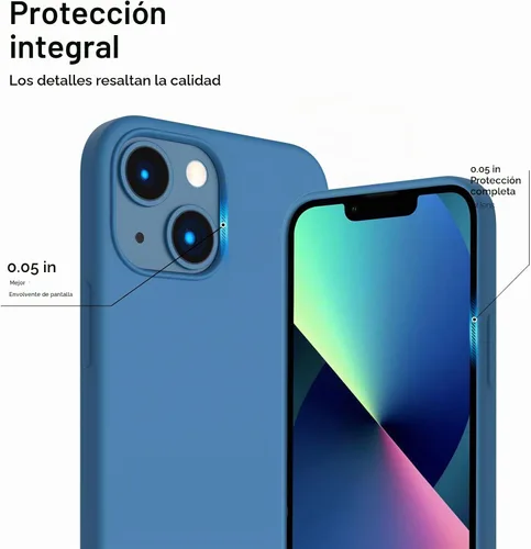 Vista 4 de ORNARTO - Funda compatible con iPhone 13 Mini, goma de gel suave de 3 capas de silicona líquida delgada con microfibra, 13,7 cm, azul Caucho