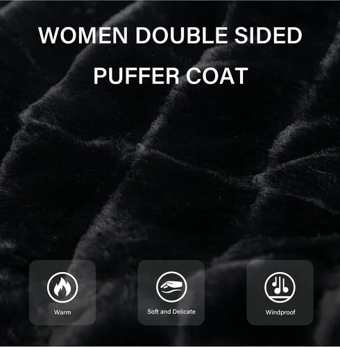 Vista 5 de Bellivera Chaqueta de piel sintética de doble cara para mujer, abrigo reversible con capucha y cuello de piel