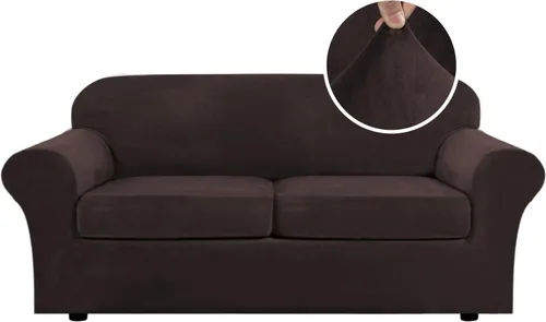Vista 113 de H.VERSAILTEX - Funda elástica para sofá de 2 piezas, funda protectora de terciopelo, suave, con parte inferior elástica, con un ancho de hasta 49
